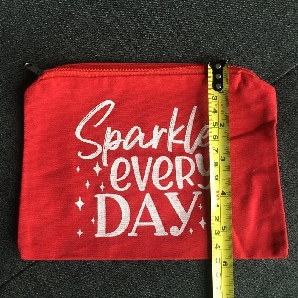 “Sparkle Every Day” Makeup Bag, Travel Pouch, Red, White